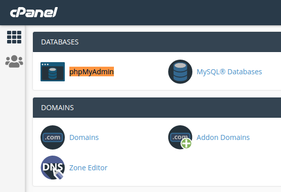 Menu phpMyAdmin pada cPanel